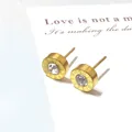 Elegant 18K gold plated stud earrings with central crystal and Roman numeral engraving - 8mm Roman Numeral Stud (Single) / Gold