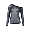 Sexy transparante top met lange mouwen van glinsterend mesh en elegante boothals - S / Marineblauw