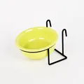 Yellow hanging ceramic pet bowl featuring a sturdy black cage-fixed metal wire stand - 13cm/360ml / Lemon Yellow