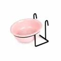 Hanging pink ceramic pet bowl for cats and dogs with black metal cage mount bracket - 13cm/360ml / Pink