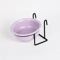 Professional hanging light purple ceramic pet bowl with a black metal cage mount stand - 13cm/360ml / Lavender