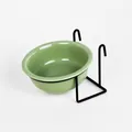 Green ceramic hanging pet bowl with black metal stand for cat dog cage fixed feeding - 13cm/360ml / Light Green