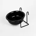 Minimalist black hanging ceramic pet bowl with sturdy metal wire cage stand for dogs and cats - 13cm/360ml / Black