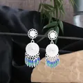Eleganti orecchini etnici Miao in argento con lunghe nappe e smalto blu artigianale - Nappa Smaltata Blu-Verde (E8510) / Blu