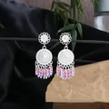 Orecchini pendenti in argento Miao con nappe e dettagli in smalto rosa e blu - Nappa a Foglia Smaltata Rosa-Blu (E8508) / Rosa