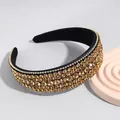 Elegant baroque rhinestone headband with amber crystals on black velvet base. - Champagne