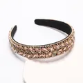 Vintage Baroque headband with champagne crystals and rhinestones on black velvet base - Champagne Leaf Headband