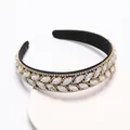 Elegant Baroque headband with rhinestones and white marquise stones on black base. - Gem White Leaf Headband