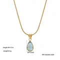 Elegant 304 stainless steel gold necklace with light blue teardrop crystal pendant - Blue Tears (XKN0269)