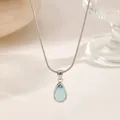 Exquisite silver-tone titanium steel necklace with a light blue teardrop pendant - Blue Tears (XKN0270)