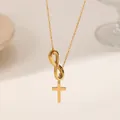 Elegant gold titanium steel necklace featuring infinity symbol and delicate cross pendant - Infinity Cross (XKN0273)