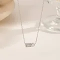 Elegant silver titanium steel necklace with emerald-cut and round cubic zirconia pendants. - Geometric Crystal Language (XKN0294)
