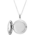 Vue détaillée d'un pendentif médaillon rond ouvrable en acier inoxydable argenté brillant - Argent