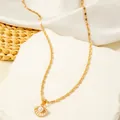 Close-up of a vintage gold-tone necklace featuring a delicate shell pearl pendant - Gold Scallop Pearl Flat Chain Necklace (29956-nek-G-2)