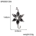 Detailed SKU view of a black zircon six-petal flower DIY pendant in stainless steel - Stainless Steel Flower Connector with Black Stones (BP0000130A)