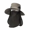 Summer men's outdoor sun hat with wide brim, detachable face mask and neck flap cover - Army Green