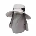 Versatile grey outdoor sun hat with detachable face mask and neck flap for fishing and hiking - Light Gray
