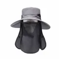 Grauer Herren-Outdoor-Sonnenschutzhut mit abnehmbarer Maske und langem Nackenschutz - Grau