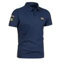 Men's navy blue short sleeve tactical polo shirt featuring U.S. Army military style patches - M / Navy Blue