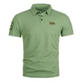 Classic men's short-sleeved military style polo shirt in light green with U.S. Army patches - M / Green