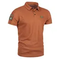 Men's burnt orange short-sleeved polo shirt with U.S. Army tactical patches - M / Khaki
