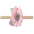 Cute children's soft nylon headband featuring a pink fabric flower and grey leaves accessory - 粉色折皱布艺花朵款(41)
