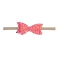 Soft stretchy nylon baby headband with a vibrant glittery orange pink bow accessory - 粉橘色亮粉蝴蝶结款(49)