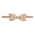 Shiny gold glitter bow baby nylon headband with elastic soft beige band for infants - 亮金色闪粉蝴蝶结款(34)