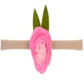 Soft nylon baby headband featuring a handcrafted pink felt flower and green leaves - 粉色毛毡布艺花朵款(12)