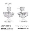 Silver fan-shaped stainless steel earrings with sparkling clear cubic zirconia stones - Silver Fan-Shaped Zirconia Style (JDE0311127-S)