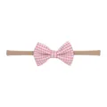 Soft nylon elastic baby headband featuring a pink and white gingham checkered bow detail - 粉白维希格纹蝴蝶结款(23)