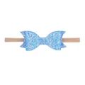 Sparkling light blue glittery bow baby headband with a soft tan nylon elastic band - 浅蓝色闪粉亮片蝴蝶结款(15)