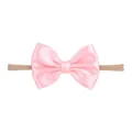 Soft pink satin bow headband with elastic nylon band for baby girls and toddlers - 粉色缎面蝴蝶结款(26)