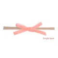 Infant headband featuring a single layer pink velvet bow and soft nude nylon strap - 粉色绒面单层蝴蝶结款(17)