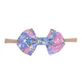 Floral pattern cloth bow baby headband with soft stretch nylon elastic band for infants - 粉蓝色碎花蝴蝶结款(19)