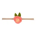 Handmade soft nylon baby headband with a delicate pink fabric flower and green leaves - 粉色布艺花朵绿叶装饰款(33)