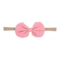 Soft pink fabric bow baby headband on comfortable nude nylon elastic band for infants - 粉色棉麻质感蝴蝶结款(31)