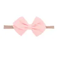 Soft pink fabric bow headband on a tan nylon elastic band for infants and toddlers - 浅粉色双层布艺蝴蝶结款(35)