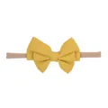 Soft nylon baby headband with a mustard yellow fabric bow for infants - 姜黄色棉麻蝴蝶结款(36)