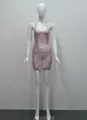 Pink metallic halter bandage mini dress shown on a white mannequin for parties - XS / Pink