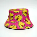 Detailed view of the vibrant pink bucket hat with all-over yellow duck pattern. - M (55-58cm) / 13# Black Panda