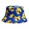 Detailed view of a stylish blue bucket hat featuring an all-over yellow duck pattern - M (55-58cm) / 12# White Panda