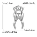 Broche créative en alliage argenté forme dent et couronne avec strass scintillants - Argent (MM-BR-2810-SL)