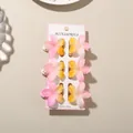 Set of 6 pink and yellow gradient plumeria flower hair claw clips for stylish women. - Glossy Frangipani Style / 6 Pieces/Set (4cm/With Card) / Gradient Yellow Pink