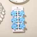 Set of six light blue matte flower hair claw clips for women on a display card - Five-Petal Flower / 6 Pieces/Set (3.5cm/With Card) / Matte Sky Blue