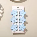 Set of six light blue matte frangipani flower claw hair clips on a white display card - #14 Matte Light Blue [6-piece Set With Card] 3.5cm Five-petal Flower Design / Bulk Packaging