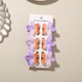 Set of six gradient purple and orange plumeria flower hair claw clips on card - Glossy Frangipani Style / 6-Piece Set (With Card) / Gradient Orange Purple