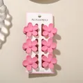 Set of six stylish matte pink plumeria flower hair claw clips displayed on a card. - Five-Petal Flower / 6-Piece Set (With Card) / Frosted Rose Red