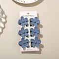 Set of six matte blue plumeria flower hair claw clips displayed on a white product card - Five-Petal Flower / 6-Piece Set (With Card) / Matte Navy Blue