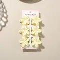Pack of six vintage pale yellow frangipani flower hair claw clips for women on white card - 4cm Pearly Frangipani Style / Set of 6 / Pearlescent Milky White